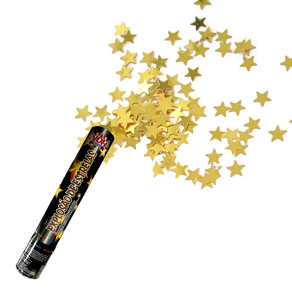 Lança Confete Estrelas Dourado Metalizado - Explosão de Estrelas – 30cm