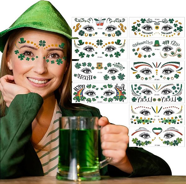 Adesivo de Strass para Rosto St. Patrick’s – Estampas Variadas (1 Unidade)