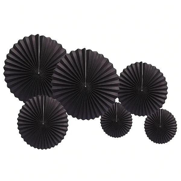 Kit Leques Enfeite de Papel Preto - 6 Unidades (2 unds de 40cm + 2 unds de 30cm + 2 unds de 20cm)