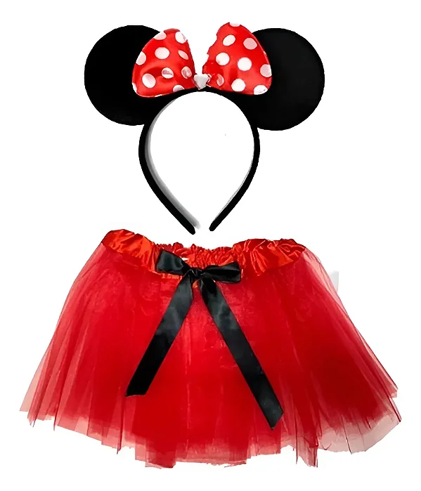 Fantasia Minnie Infantil – Saia Vermelha e Tiara com Laço