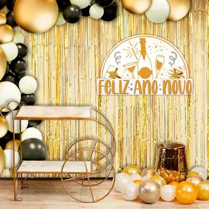 Enfeite Painel “Feliz Ano Novo” Meia Lua Champagne – 54x32cm
