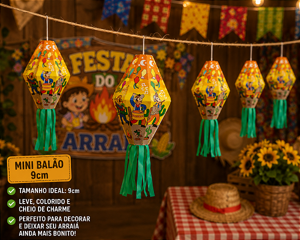 Balão Junino Ilustrado 9cm - 1 Unidade