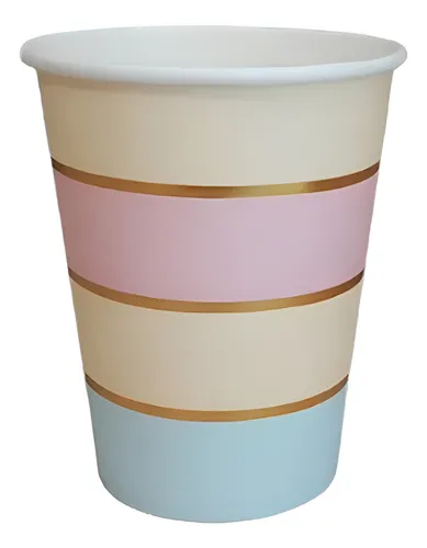 Copo de Papel Arco-Íris Candy Colors com Listras Metalizadas – 8 Unidades