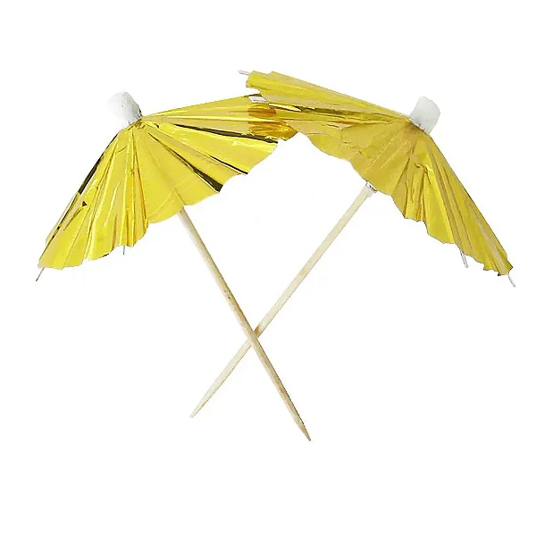 Palito Guarda-Sol para Drinks Dourado – 12 Unidades | Decoração Tropical para Bebidas
