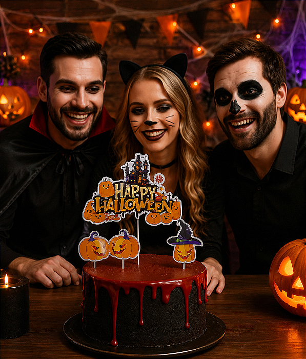 Kit Topo de Bolo Halloween / Enfeite de Mesa Decoração Palito Abóbora Aniversário Halloween