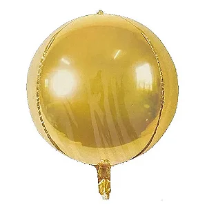 Balão Metalizado Redondo Dourado – 34cm (Acompanha Canudo para Inflar)