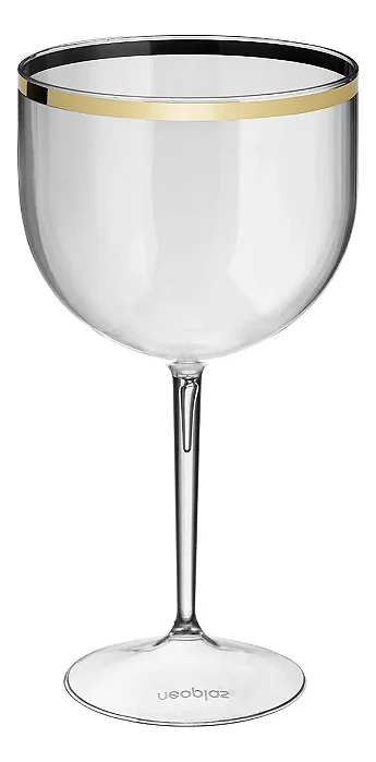 Taça Gin Acrílico Cristal com Borda Dourada 650ml