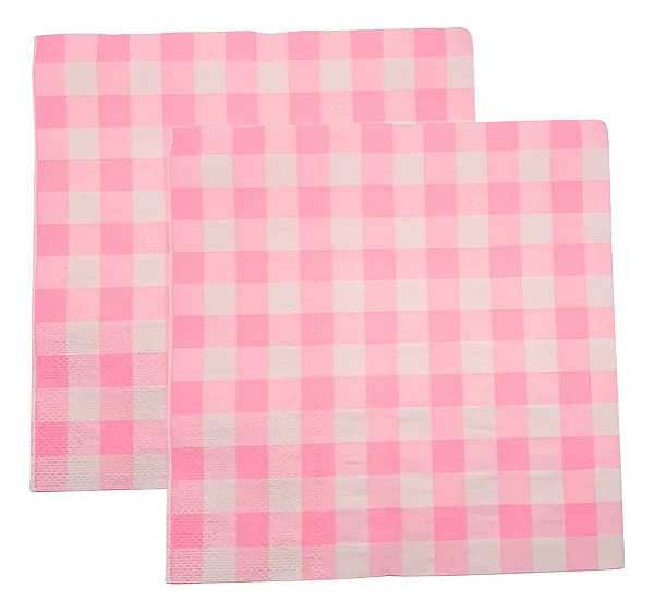 Guardanapo de Papel Xadrez Folha Dupla - Rosa 33x33cm - 20 Unidades