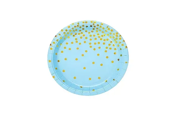 Prato de Papel Azul Poá Dourado 18cm – 10 Unidades