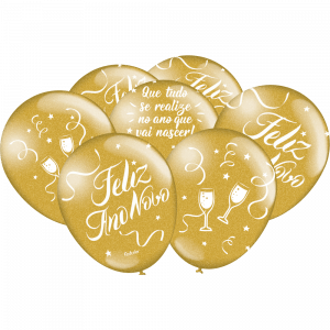 Balão Látex Ano Novo Dourado 9" – 25 Unidades