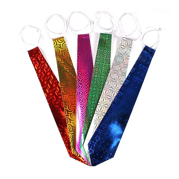 Gravata Holográfica para Festa com Cordão Elástico 38x8cm - Sortido – 12 Unidades