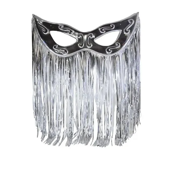Máscara Tiazinha Metalizada Com Cortina Decoração - Prata - 77cm x 33cm
