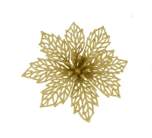 Enfeite Flor Decorativa Dourada com Glitter para Pendurar 15cm - 2 Unidades