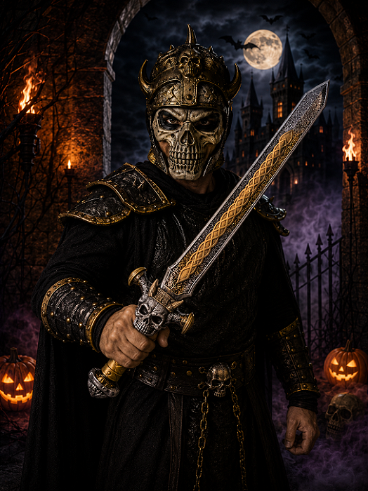 Espada Medieval Caveira 57cm – Acessório Temático