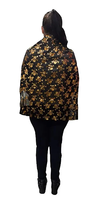 Capa Infantil com Estampas de Caveira Pirata Halloween Dourada 60cm