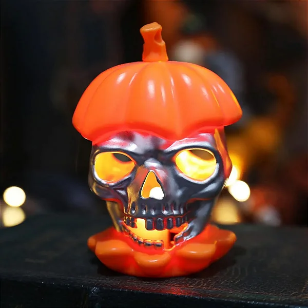 Caveira na Abóbora com LED 10cm – Preto ou Laranja – 1 Unidade