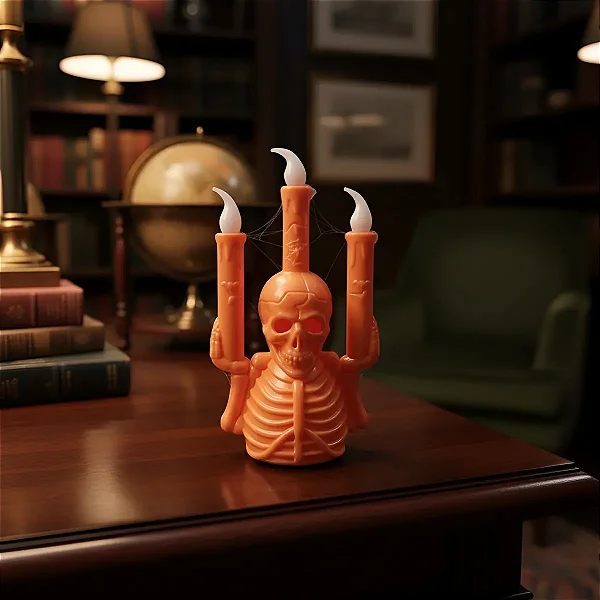 Vela Caveira Castiçal LED – Conjunto com 3 Velas Decorativas Halloween