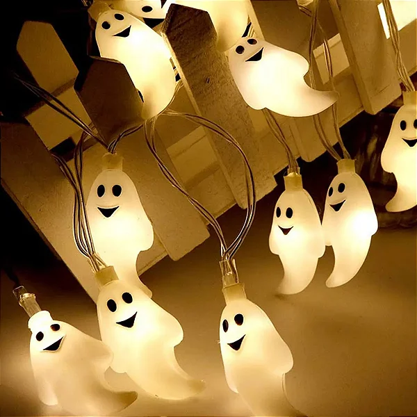 Varal Cordão Led Fantasmas Decoração Festa Halloween