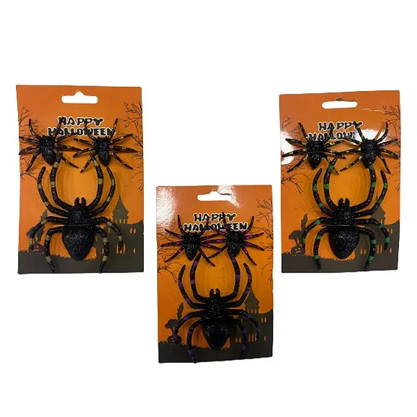 Cartela com 3 Aranhas Coloridas Halloween – Tamanhos Variados