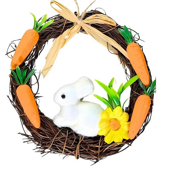 Guirlanda Rústica de Páscoa Coelho com Cenoura – 15 cm