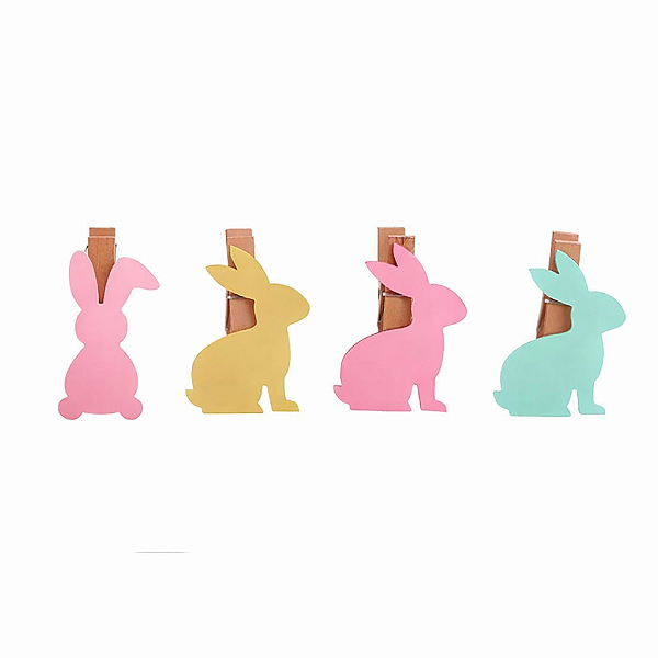 Pregador Decorativo Coelho de Páscoa Cores Pastel – 4 Unidades