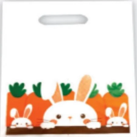 Sacola Plástica Cenouras e Coelhos de Páscoa 16x22cm – Pacote com 20 Unidades