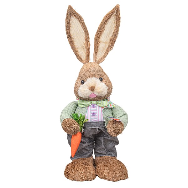 Coelho da Páscoa Decorativo de Palha 60cm com Traje Especial