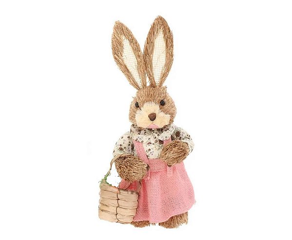 Coelho da Páscoa Decorativo de Palha 60cm com Cesta