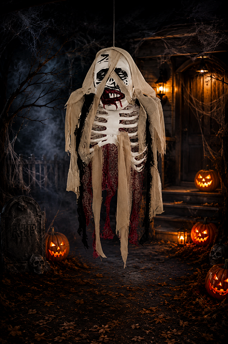 Enfeite Halloween com Som, Luz e Movimento Esqueleto Bill – 90cm