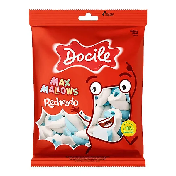 Marshmallow Recheado Azul e Branco Docile Maxmallows – 220 Gramas
