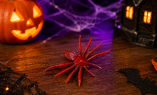 Kit com 8 Aranhas Decorativas Vermelhas para Halloween – 6cm