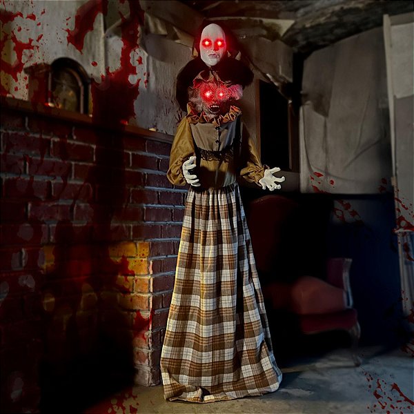 Mulher Assombrada Animatrônica 160 cm – Luz, Som e Movimento – Halloween