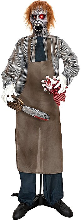 Enfeite Decorativo Halloween Zumbi com Serra Elétrica – 1,70m – Som, Luz e Movimento