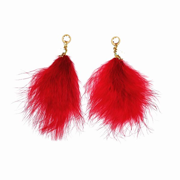 Par de Brincos de Penas Carnaval – 19cm – Acessório Cor Vermelho