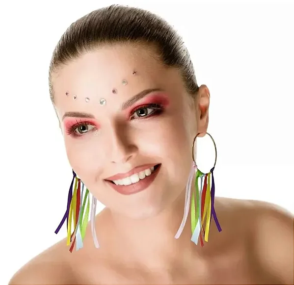 Brinco Argola com Fitas Coloridas – 1 Par