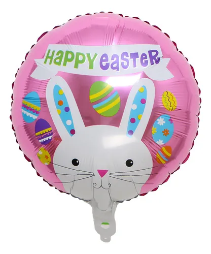 Balão Metalizado Redondo Feliz Páscoa 45cm – Flutua com Gás Hélio