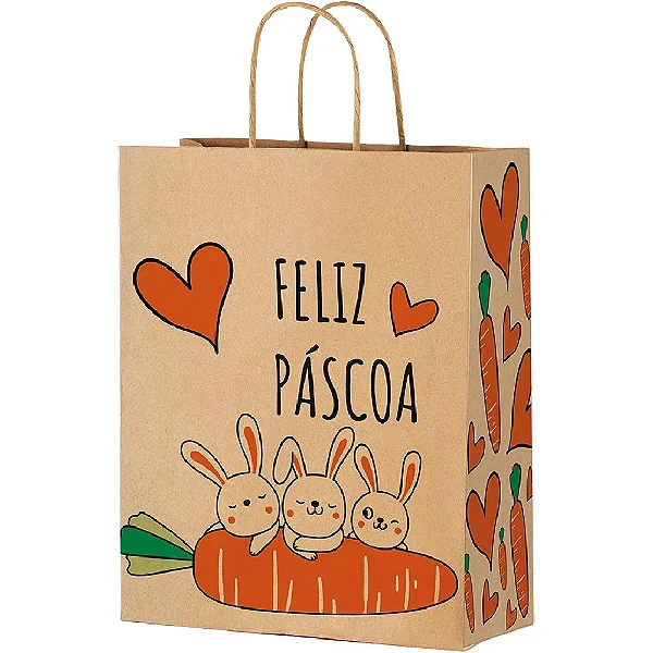 Sacola de Papel Páscoa Cenoura – 29 x 24 x 12 cm – 1 Unidade