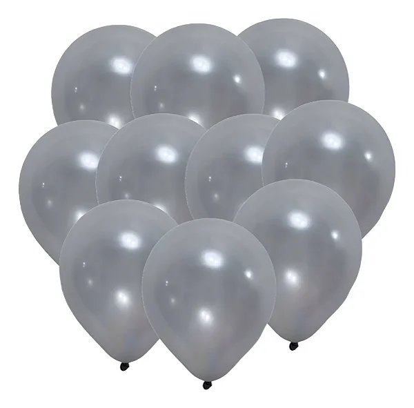Balão Bexiga Pérola – Cor Prata - 9 Polegadas (23cm) | Pacote com 25 Unidades
