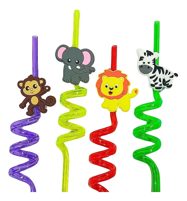 Canudo Espiral Divertido Bichos Sortidos – Kit com 4 Unidades