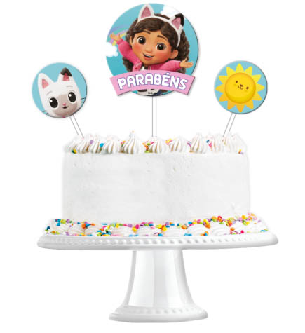 Topo de Bolo A Casa De Gabby - 3 Unidades (1 Topo de Bolo e 2 Decorações)