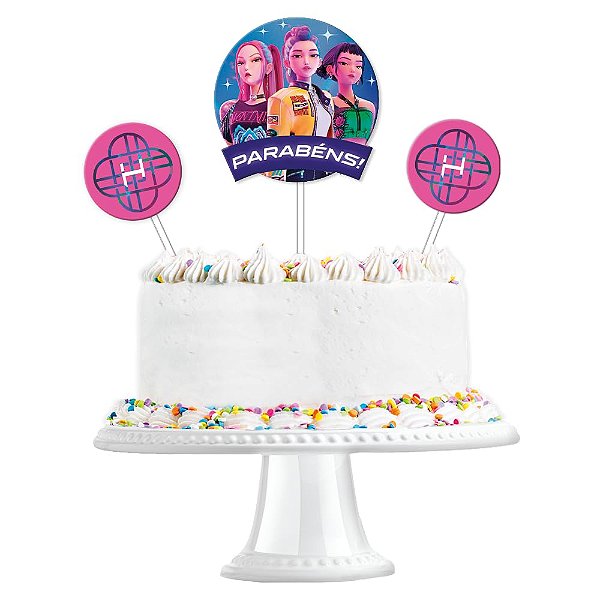 Topo de Bolo Guerreiras do K-Pop - 3 Unidades (1 Topo de Bolo e 2 Decorações)