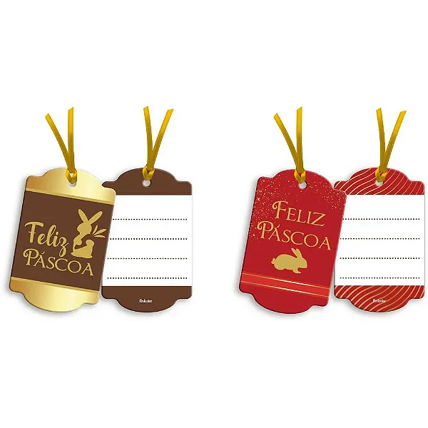 Tag Feliz Páscoa Moldura Luxo – 8,5cm (c/ 8 Unidades)