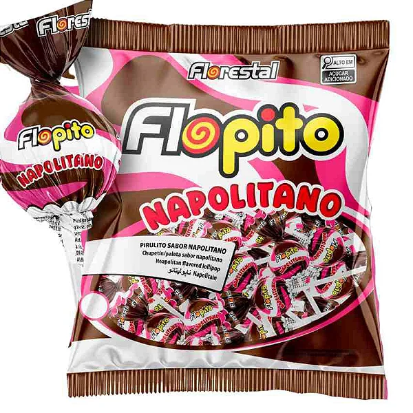 Pirulito Flopito Napolitano – Florestal (Pacote 500g) - 50 Unidades