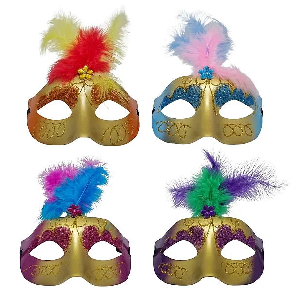 Máscara com Pena – Cores Sortidas (1 Unidade)