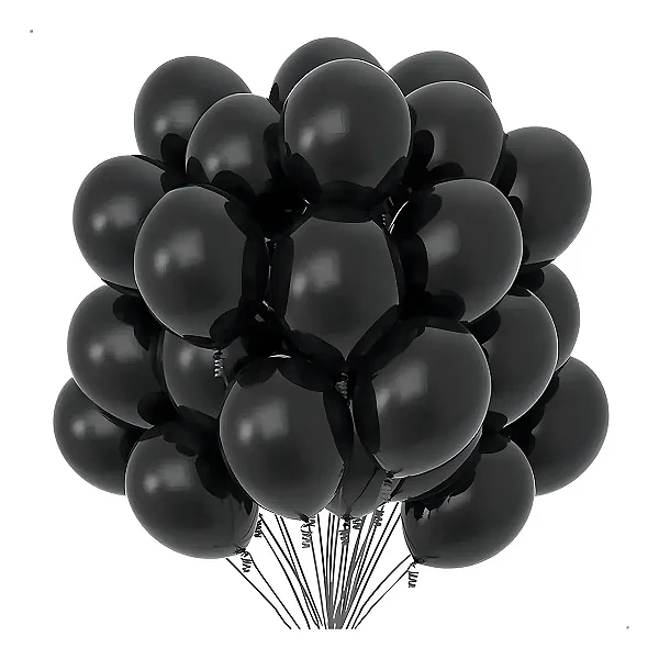 Balão Bexiga Preto - Tamanho 12 Polegadas (30cm) – Pacote com 25 Unidades