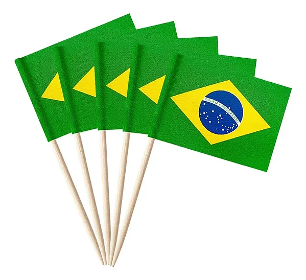 Palitos de Dente Decorativos com Bandeirinhas do Brasil – 100 Unidades