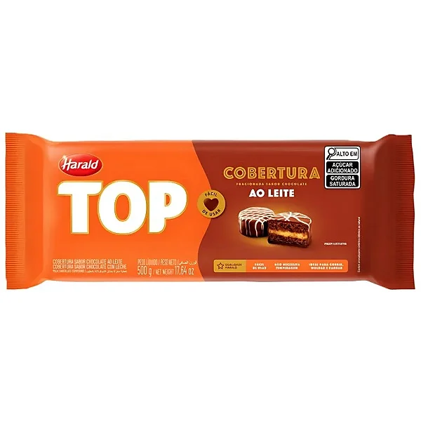 Cobertura Fracionada em Barra Chocolate ao Leite Top – 500g – Harald