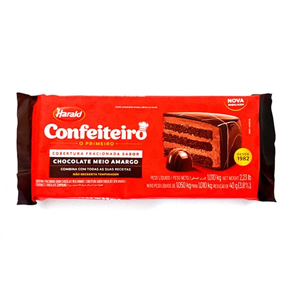 Cobertura Fracionada em Barra Meio Amargo Harald Confeiteiro – 1,010kg
