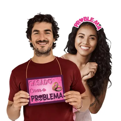 Kit Tiara e Plaquinha Divertida Carnaval “Casado com o Problema” – Acessório para Bloquinho