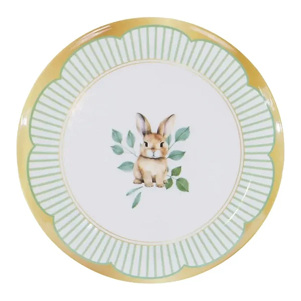 Prato de Sobremesa de Páscoa Coelho Branco em Melamina 20cm – 1 Unidade